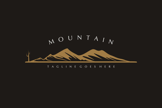 Mountain with Cactus, like Camelback Mount Shape Nature Landscape logo design