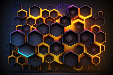 3d hexagon black background 