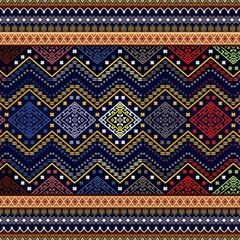 Floral cross stitch embroidery on background.geometric ethnic oriental seamless pattern traditional.Aztec style abstract  illustration.design for texture,fabric,clothing,wrapping,print