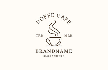 Coffee Cafe vintage vector logo design template. Coffee shop label vector.