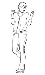 girl standing pose character cartoon line art illustration