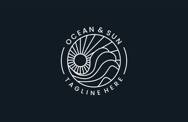 Luxury line logo design with simple and modern shape of ocean and sun sea water . © Syifah