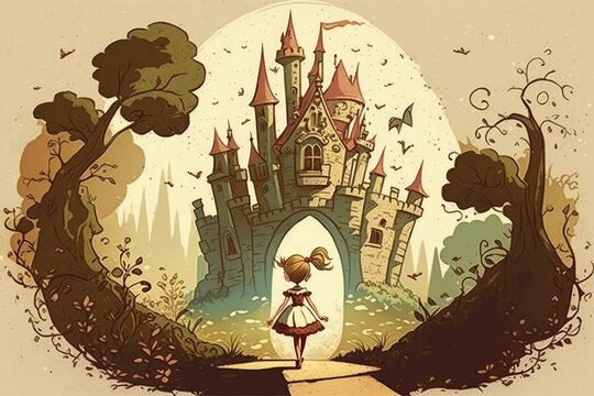 Exactly like the castles in stories. the tale of Cinderella. Kind of like a cute cartoon. Standard stock art. Generative AI