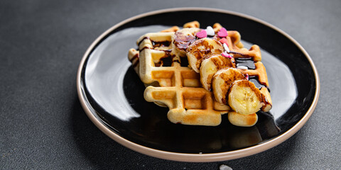 waffles dessert Belgian or American street food sweet meal food snack on the table copy space food background rustic top view
