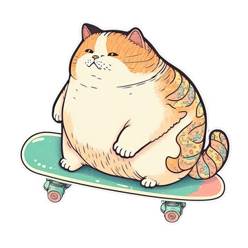Very fat cat skateboarding, generated AI, generated, AI