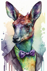 Kangaroo wearing Bow ties, Psychedelic Illustration. Generative AI