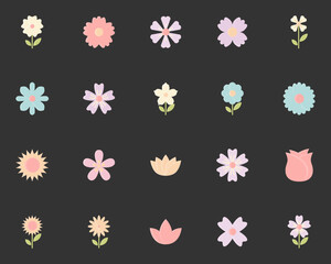 set of flower icons, spring, natural, floral