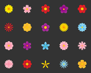 set of flower icons, spring, natural, floral