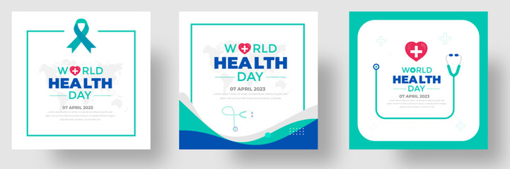 World Health Day social media post banner design template. World Health Day is a global health awareness day celebrated every year on 7th April. World Health Day banner design template.
