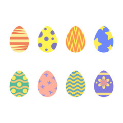 set of easter eggs, happy easter flat style, transparent png, illustration