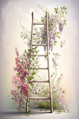 ladder stand with flower. Generative ai