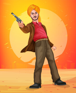 Vector illustration of Nation Hero and Freedom Fighter Bhagat Singh with the background. Vector for patriotic character concept for 23 march Shaheed Diwas. Bhagat Singh Pride of India.