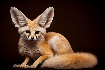 Obraz premium Cute fennec fox portrait in front of brown isolated studio background.Front view.Created with generative ai