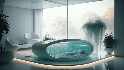 Futuristic jacuzzi at the modern home to make difficult weekdays easier