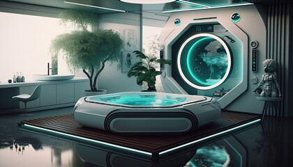 Futuristic jacuzzi at the modern home to make difficult weekdays easier