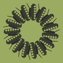 Tank badge. Abstract emblem. Green insignia. Vector illustration isolated on green background.