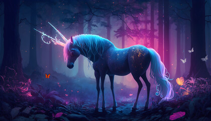 Fototapeta na wymiar Magic Unicorn in Luminous Grove-AI Generative 