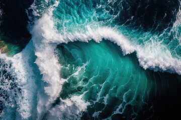 Fototapeta na wymiar Splashing Waves, Seen from Above the Ocean. pristine, blue, and wavy sea water. Generative AI