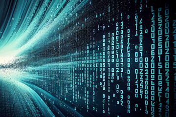 Binary computer matrix code data stream abstract background showing a coding transmission over the global internet network for cloud storage encryption, Generative AI stock illustration image