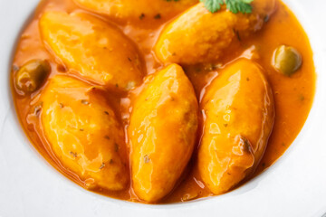 quenelle meat beef, veal tomato sauce healthy meal food snack on the table copy space food background rustic top view