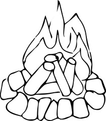 Campfire hand drawn outline doodle icon. Fireplace vector sketch illustration for print, web, mobile and infographics isolated on white background