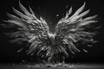 wings firing in isolation against a dark background. Generative AI