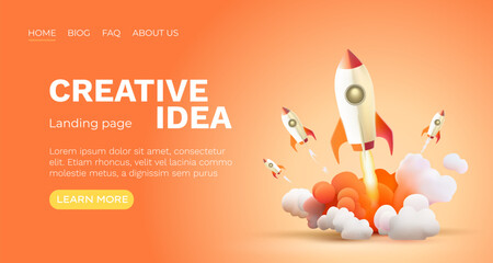 Rocket space startup, creative idea cover, landing page web site, Vector © hobbitfoot
