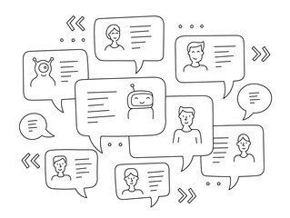 Chat support messages communication. Messenger correspondence conversation. Vector line. Editable outline stroke.