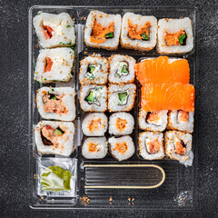 sushi rolls meal seafood food snack fast food on the table copy space food background rustic top view