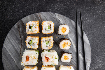 sushi rolls meal seafood food snack fast food on the table copy space food background rustic top view