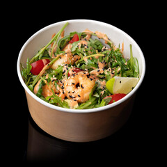 Classic American restaurant or French bistro Shrimp salad on a black background