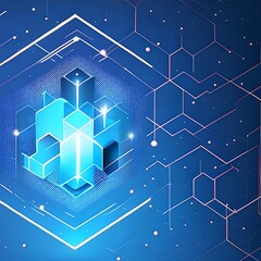 Cube technology, polygonal connections,abstract blue background