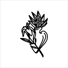 vector illustration of flower with heart tattoo concept