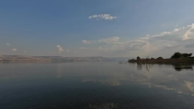 Reflection of clouds on the Sea of Galilee in northern Israel