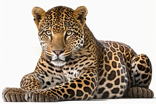 On a white background, a single jaguar (Panthera onca). Generative AI