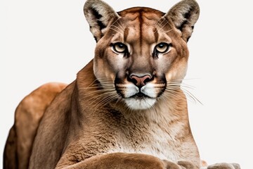 Picture of a cougar or Florida panther against a white backdrop. Generative AI
