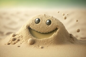 Fototapeta na wymiar Sand Summer background with a smile and a sand. Generative AI