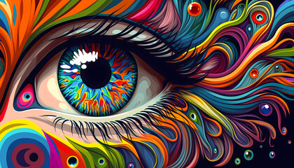 digital illustration of a psychedelic surreal eye, created with generative ai