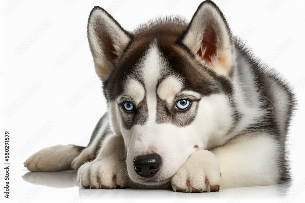 Wall mural Six month old Siberian husky isolated on white. Generative AI