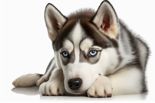 Six month old Siberian husky isolated on white. Generative AI