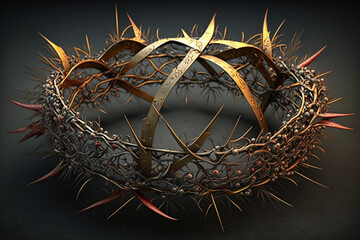 Jesus Christ with Crown of Thorns. Easter, Crucification or Resurrection concept. He is Risen. Religious. easter and good friday. Savior of mankind. Generative AI