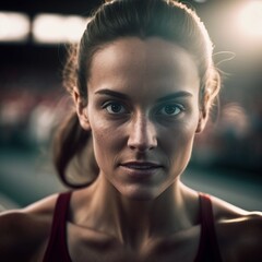 Close up portrait of a beautiful, athletic woman wearing a sports bra - sport is freedom