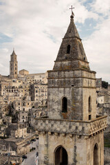 Fototapeta na wymiar Matera. Panorama con campanile verso il Duomo