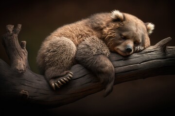 Sleeping coala bear, an Australian fur bear species, on a branch near Melbourne. Generative AI