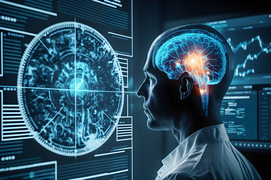 AI generative, Human Head Brain Data Technology Neyro medical Business Concept 
