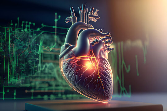 AI generative, Human Heart Cardio Technology Neyro sergary medical anatomy Concept illustration