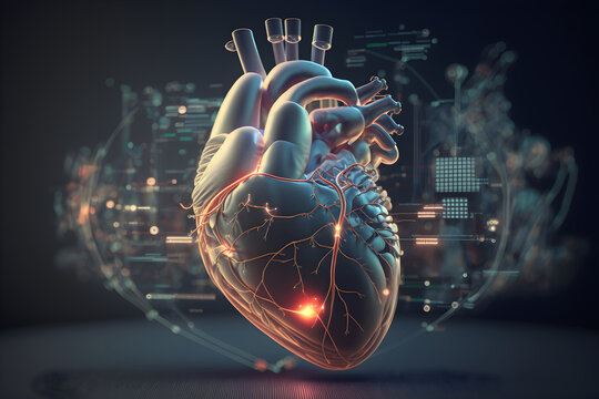 AI generative, Human Heart Cardio Technology Neyro sergary medical Concept. 