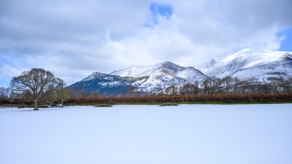 Landscape covered in snow looking towards Skidaw