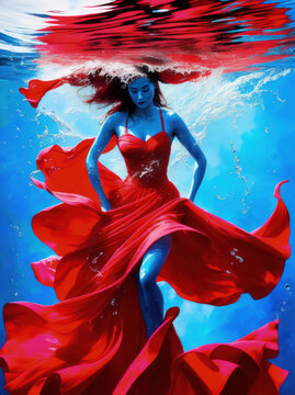 Underwater Dance Beautiful Red Dress