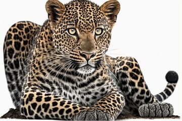 Leopard, black, six years old, isolated on white. Generative AI